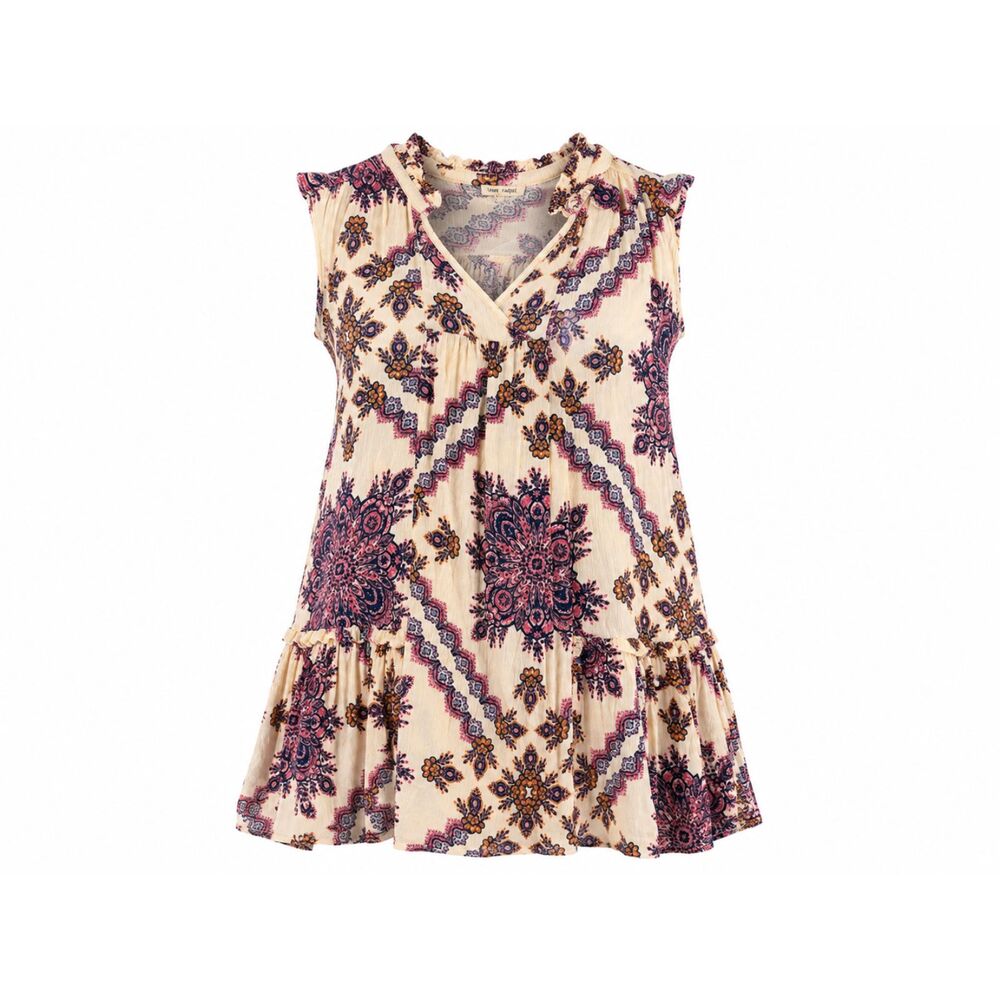 Living Doll 2X Boho Paisley Floral Sleeveless Ruffle Tunic Blouse Top 3319